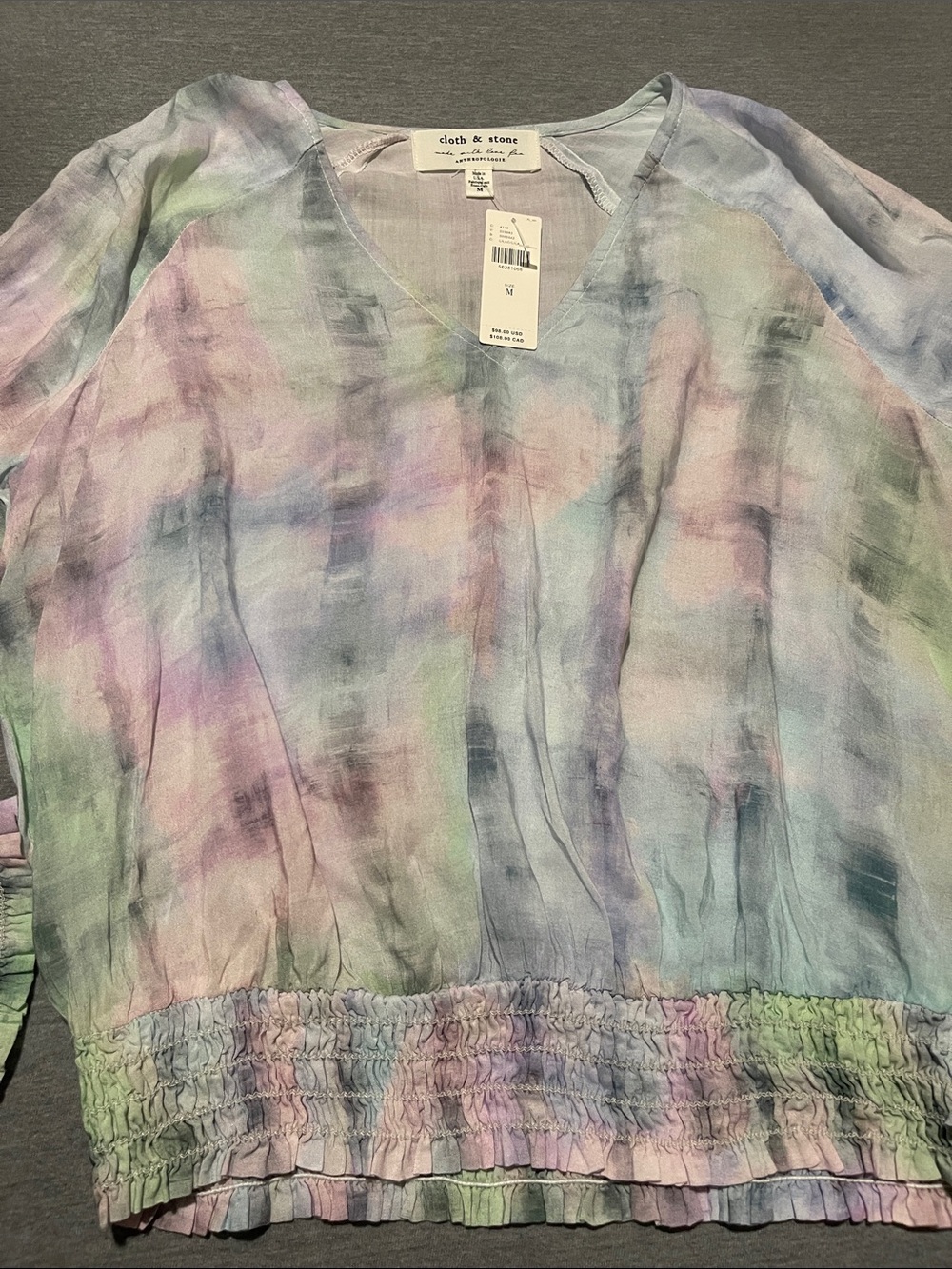 Anthropologie Pastel Tie-Dye V-Neck Blouse in Blue, Pink, Green, Purple